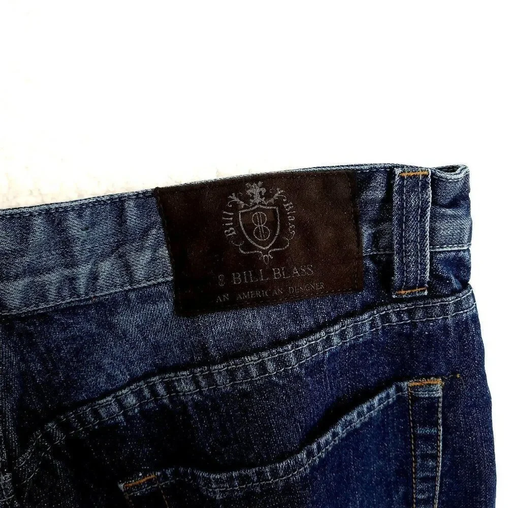 Bill‎ Blass Blue Denim Whiskering Stone Wash Mid Rise Jeans 38/32